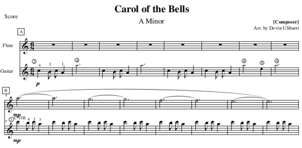 "Carol of the Bells" for Flute and Guitar sample